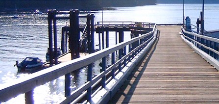 Wooden dock and pilings on the water