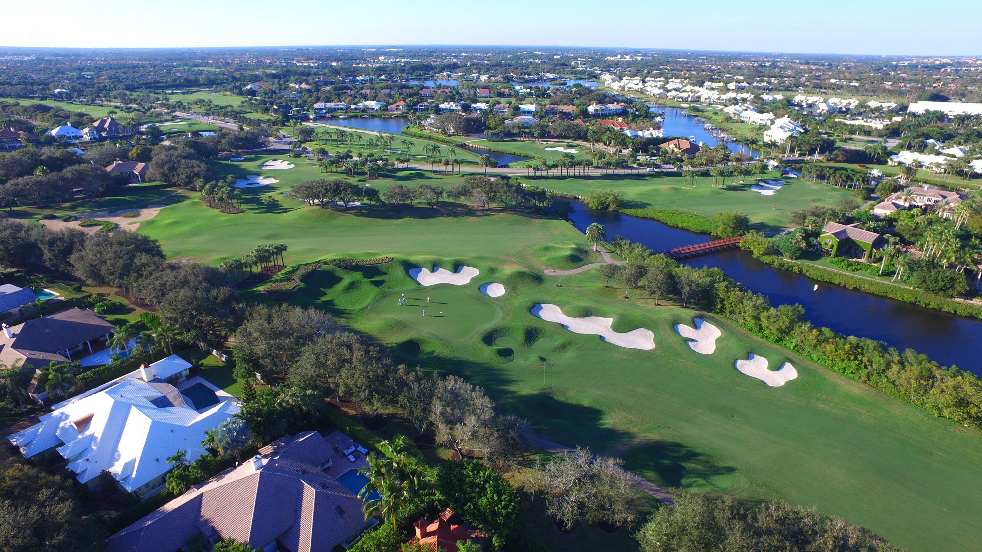 The Admirals Cove clubhouse, pool and marina from above