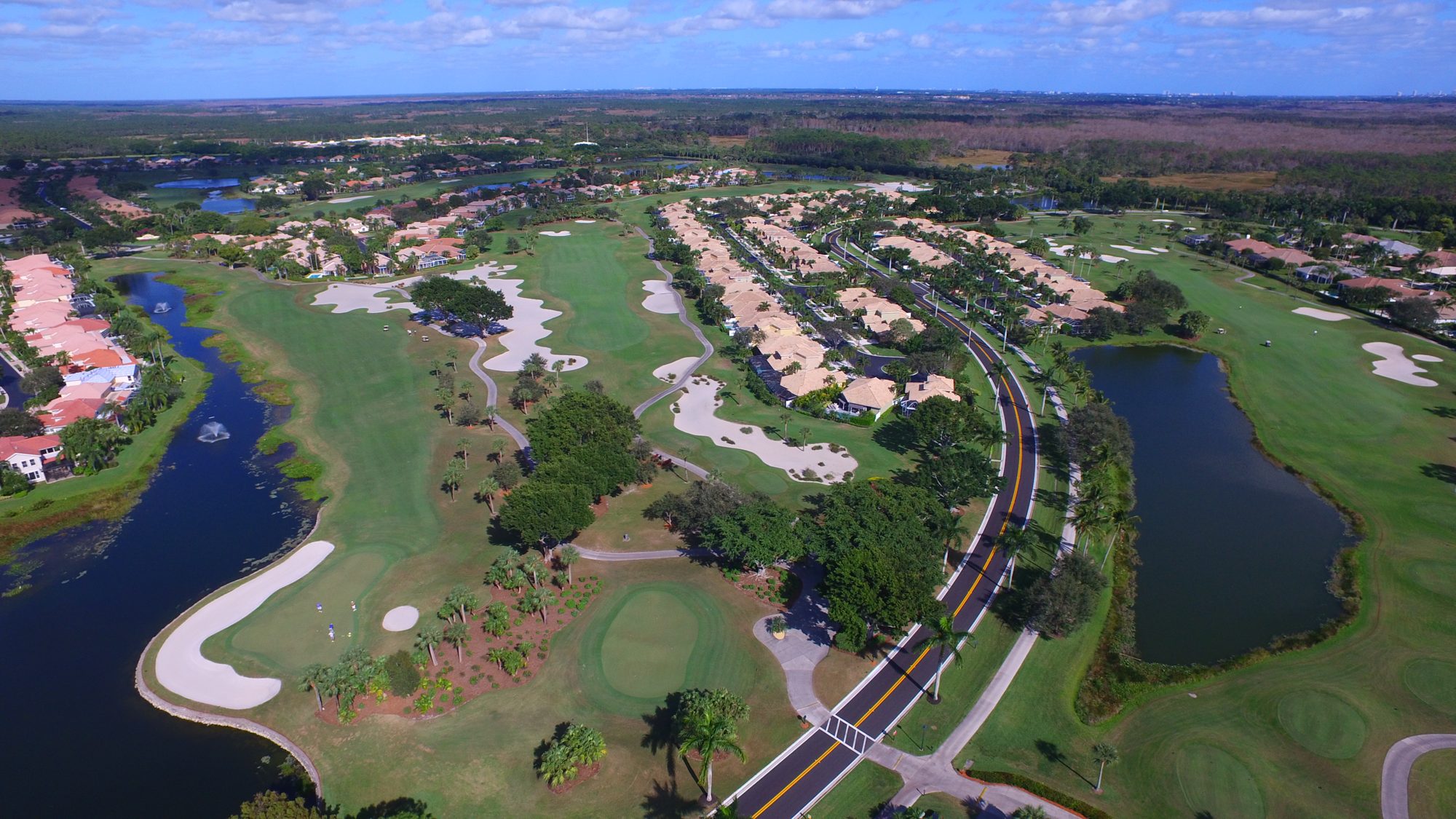 Aerial view of the Ibis clubhouse, sports complex and golf courses