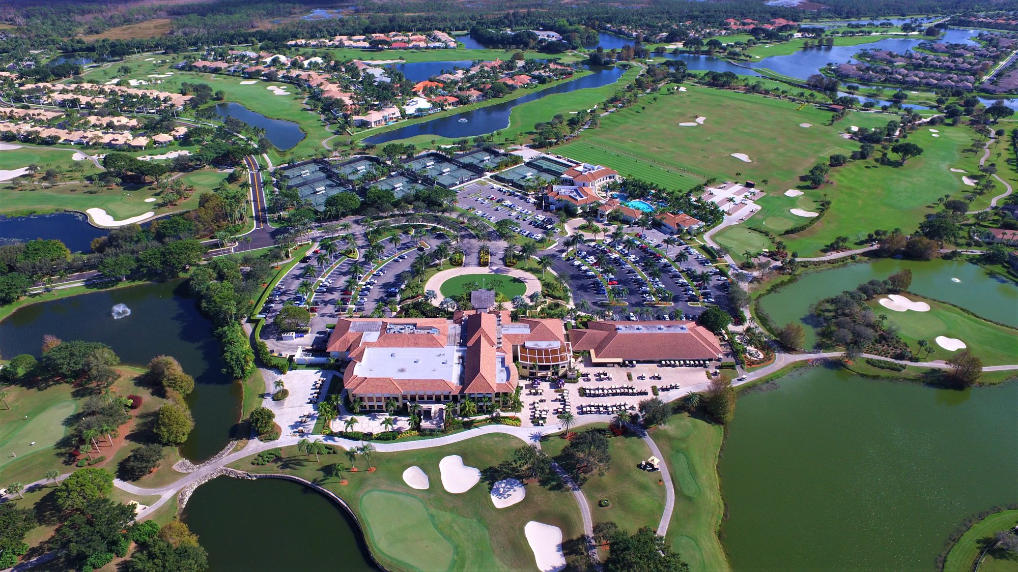 Ibis fairways and lakes under a blue sky