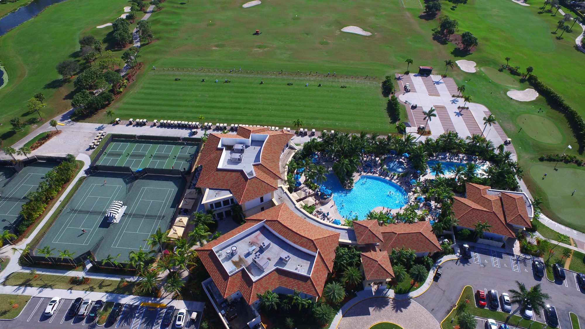 The Ibis sports clubhouse, pools, tennis and practice range