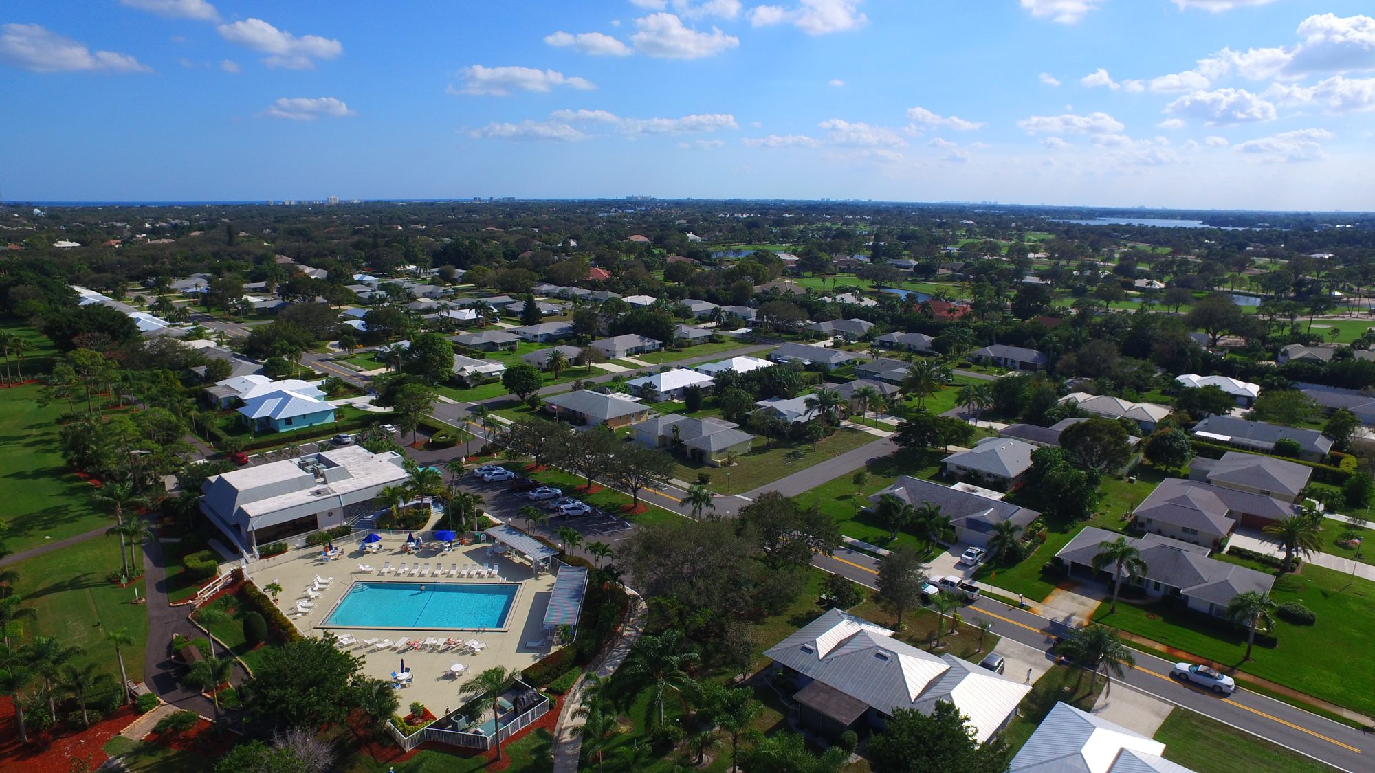 Little Club from above, with the golf course, homes and the ocean on the horizon