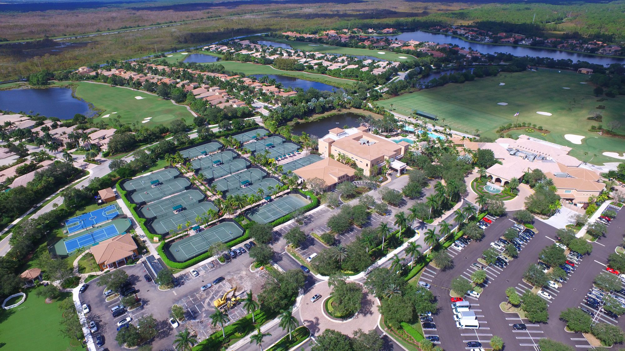 Mirasol fairways and greens between lakes and homes
