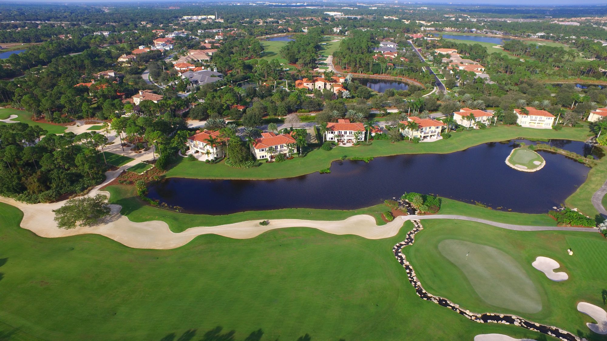 Old Palm homes across the lake from the island green