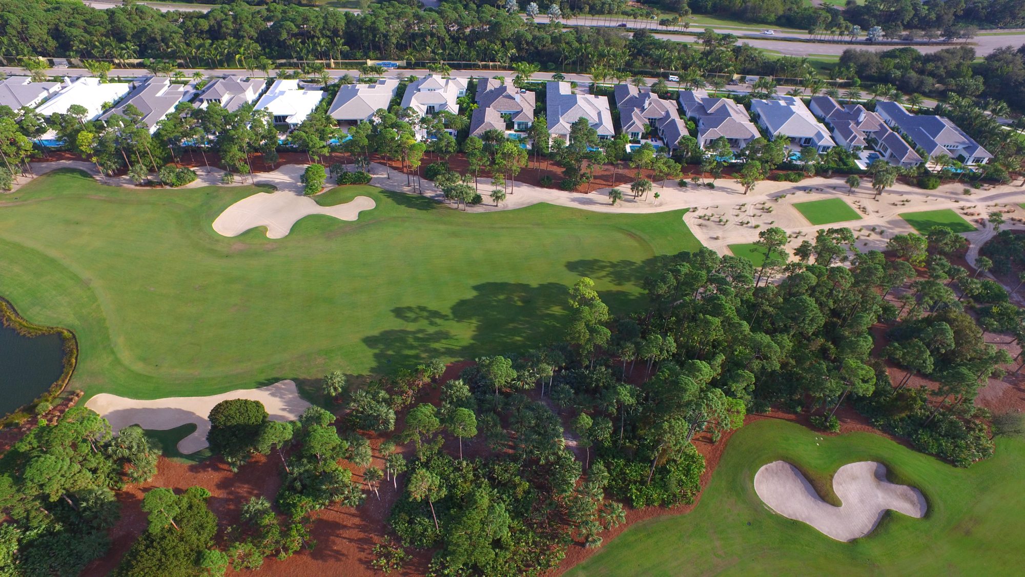 An Old Palm fairway with homes along the tree line