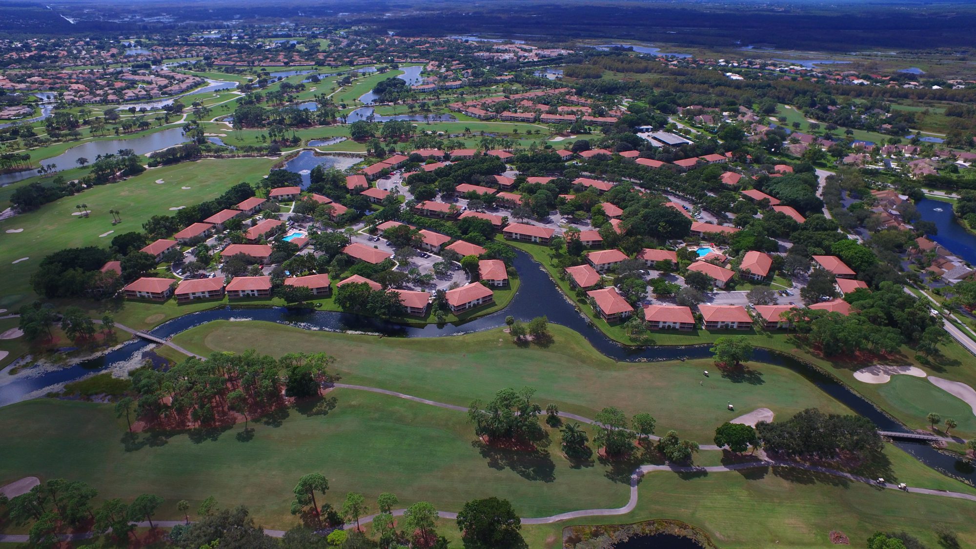 PGA National courses and lakes stretching toward the coast