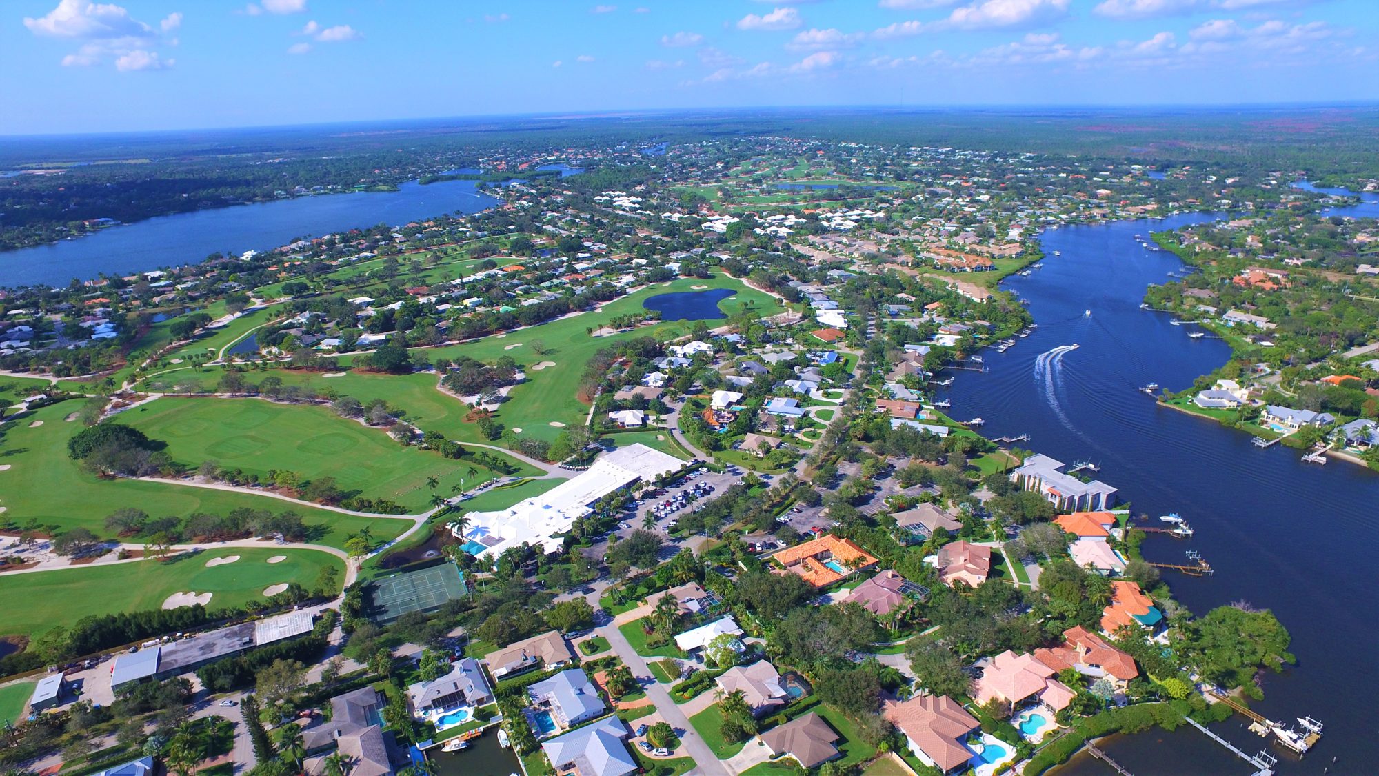 Tequesta Country Club greens, bunkers and fairways from above