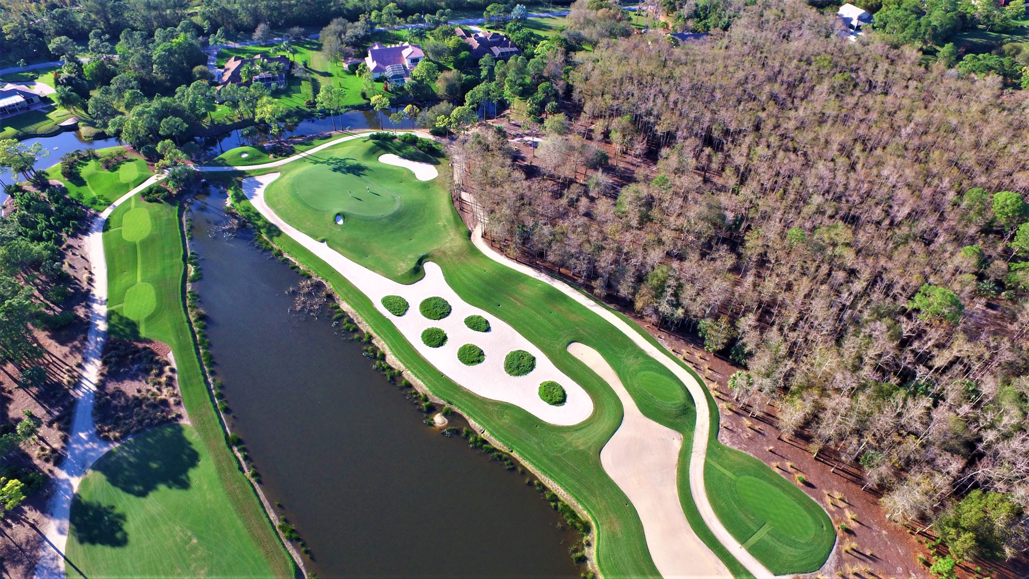 The Dye Preserve clubhouse behind the 18th green