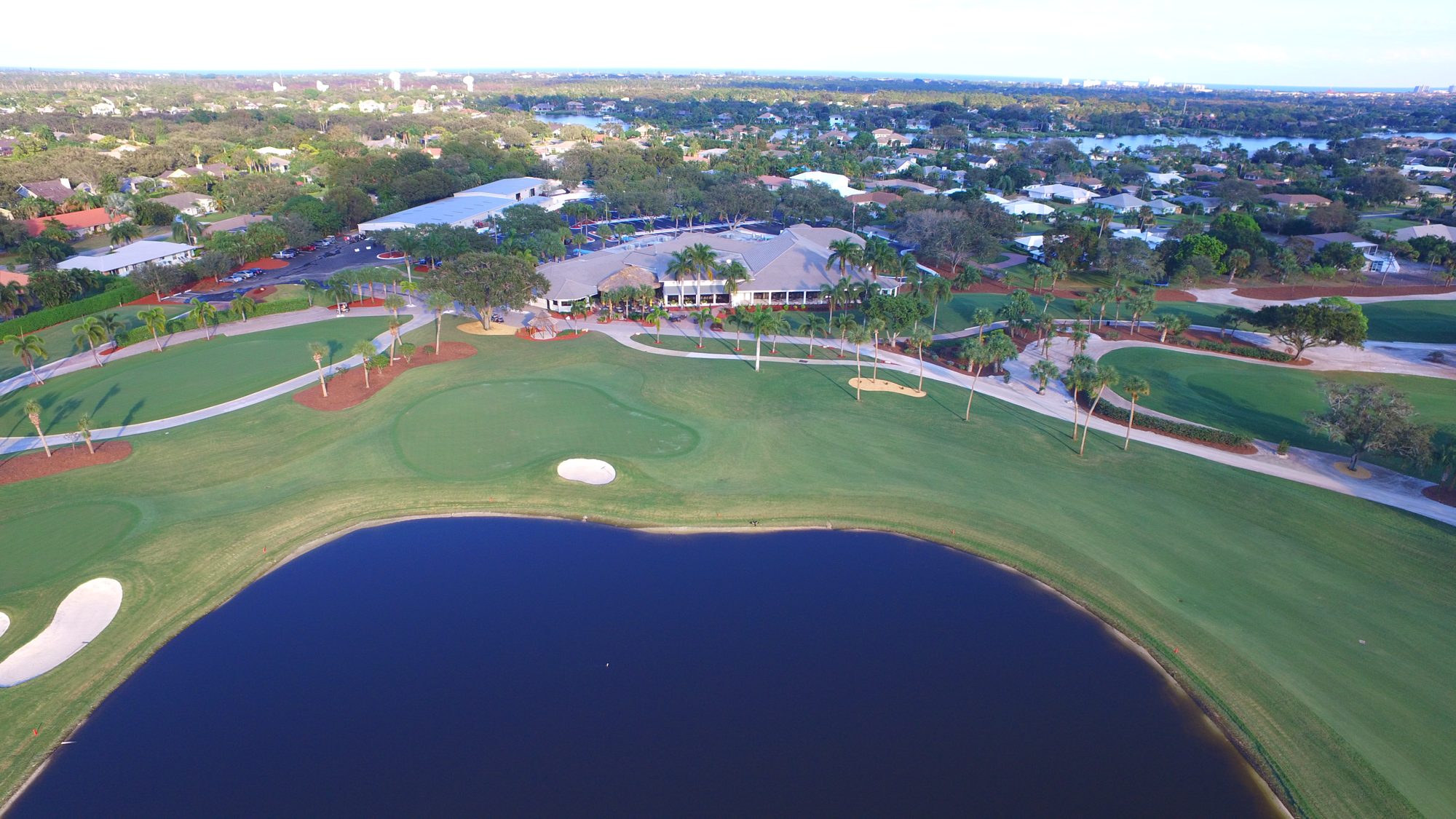 Turtle Creek fairways and lakes with the Atlantic on the horizon